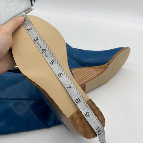 Blue Side Zipper Wedge High Heels Over The Knee Thigh High Boots - Picture 9 of 14